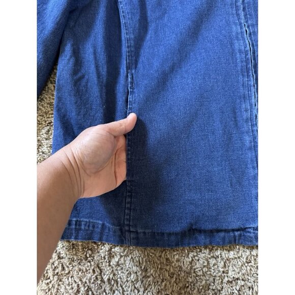 BOB MACKIE Blue Denim Full Zip Jacket Top Beaded Rhinestone Artsy Pockets LARGE - Picture 6 of 11